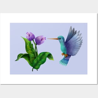 Hummingbird with flowers Posters and Art